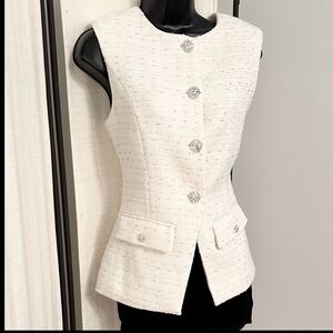 Endless Rose Cream Jewel Buttoned Tweed Sleeveless Vest S